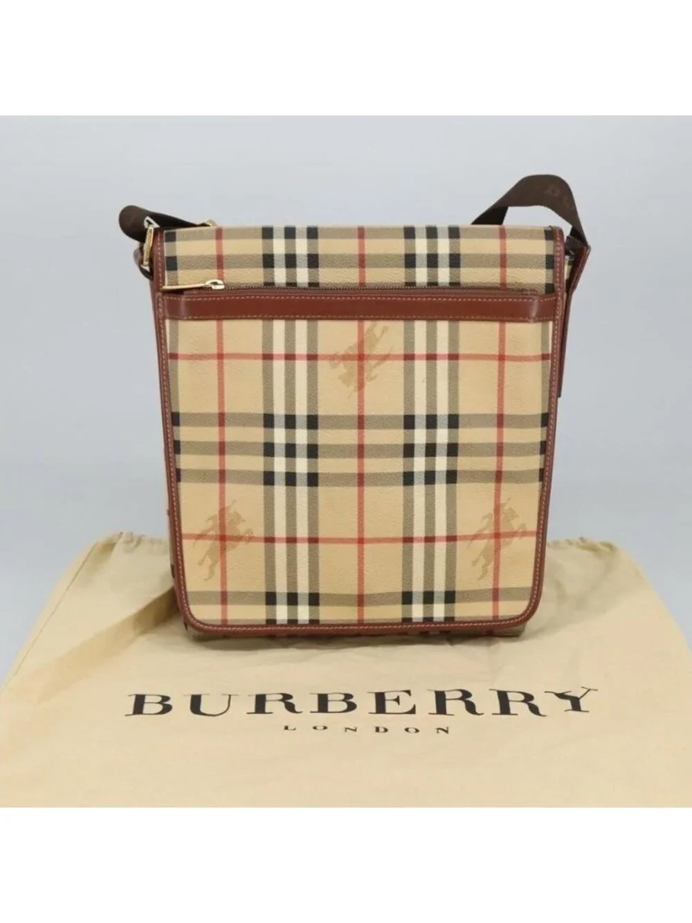 Authentic BURBERRY Nova Check Shoulder Bag PVC Beige Gold - Picture 4 of 16